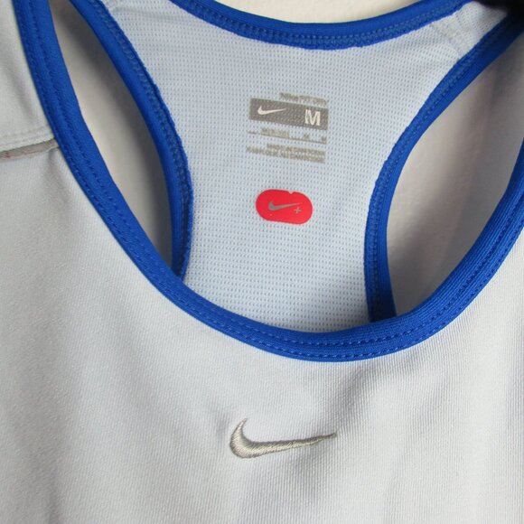 A+ Nike Fit Dry Activewear Top Women Medium Gray Blue Mesh Swoosh Logo Racerback - Picture 3 of 15